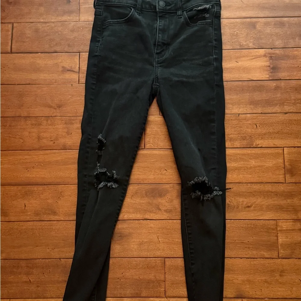 American Eagle‎ Black Distressed Next Level Stretch Skinny Jeans 4 (girls Sz 14)